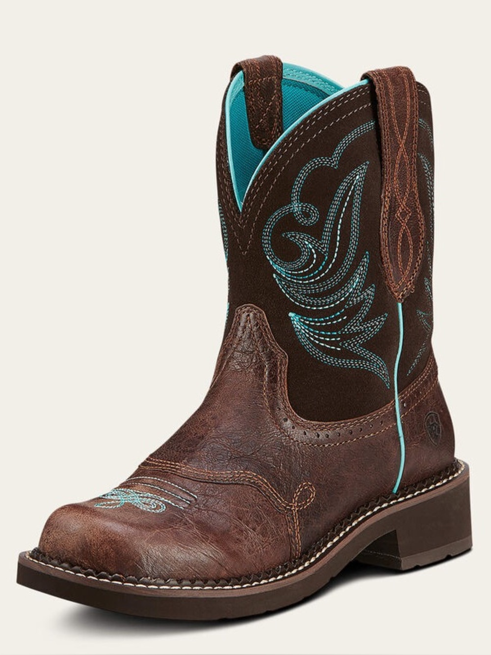 Ariat Fatbaby Heritage Dapper Western Boots Dark Brown Leather Teal Stitching - Picture 2 of 14